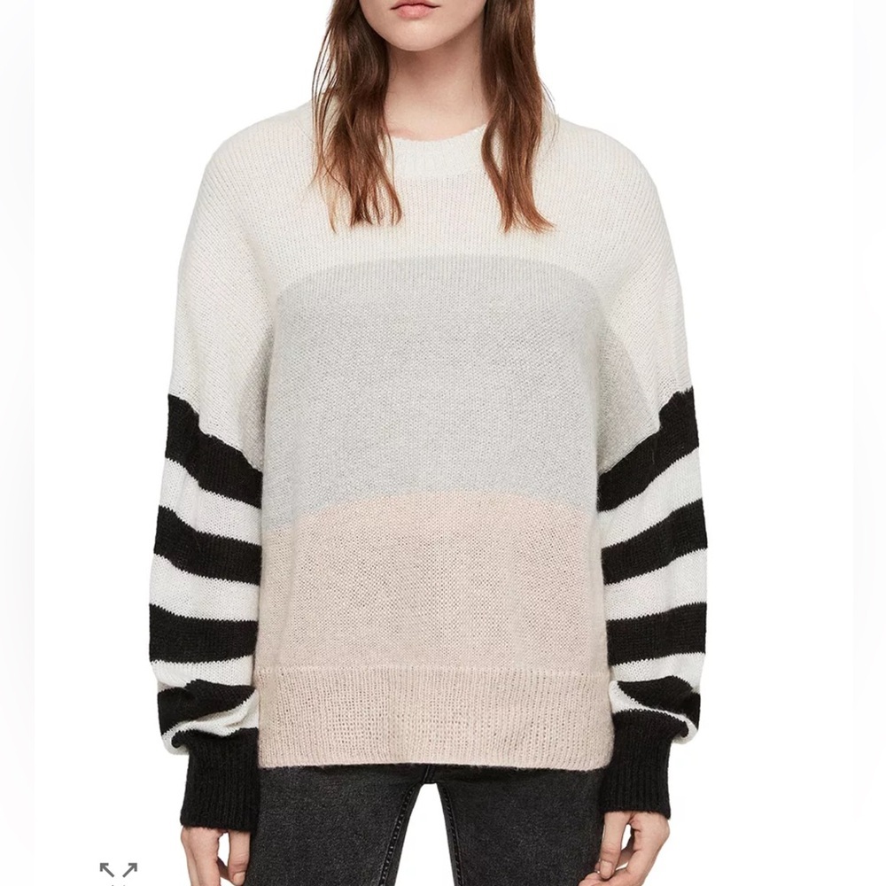 All Saints Women's Striped Crew Neck Sweater Size Large Fits up to XL